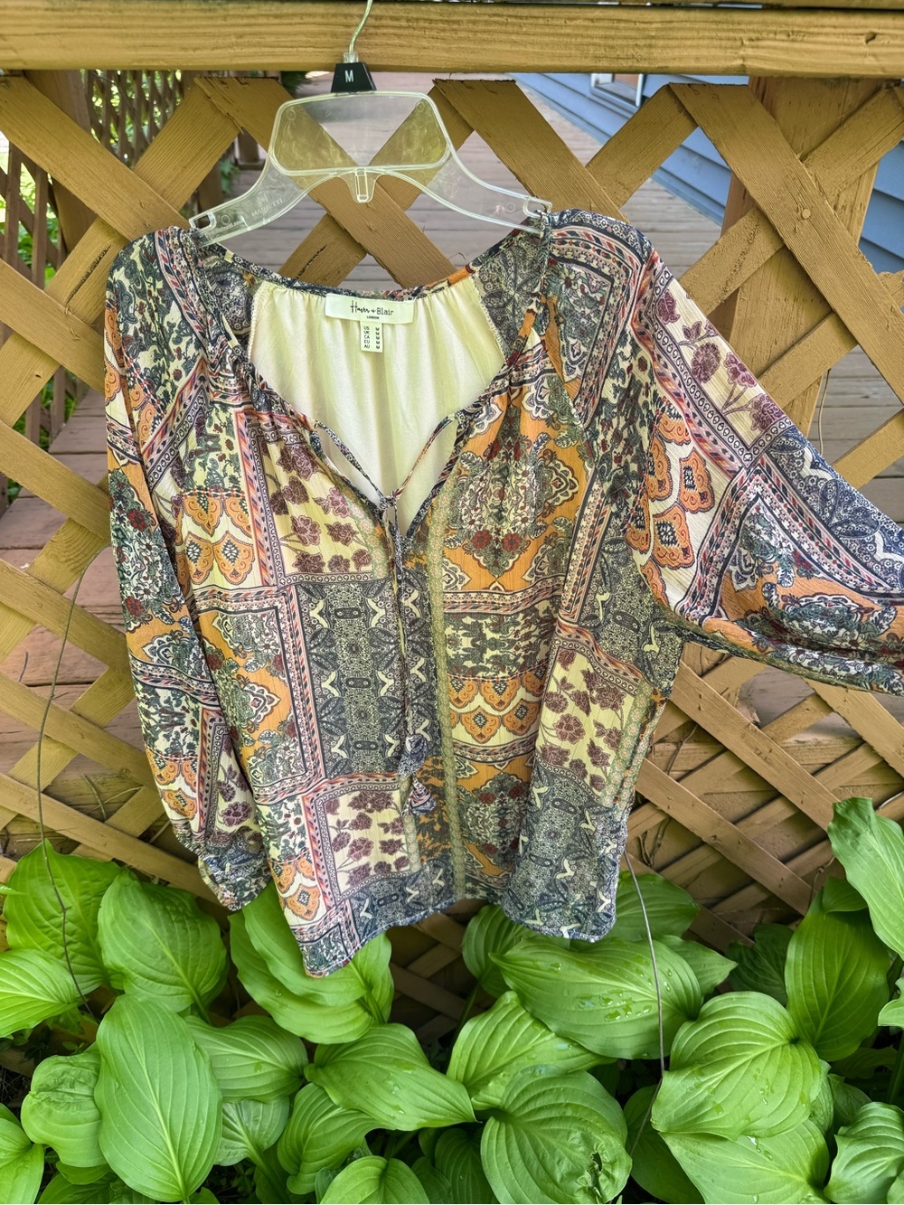 Harver and Blair Patchwork Peasant Blouse in Mustard, Cream and Navy